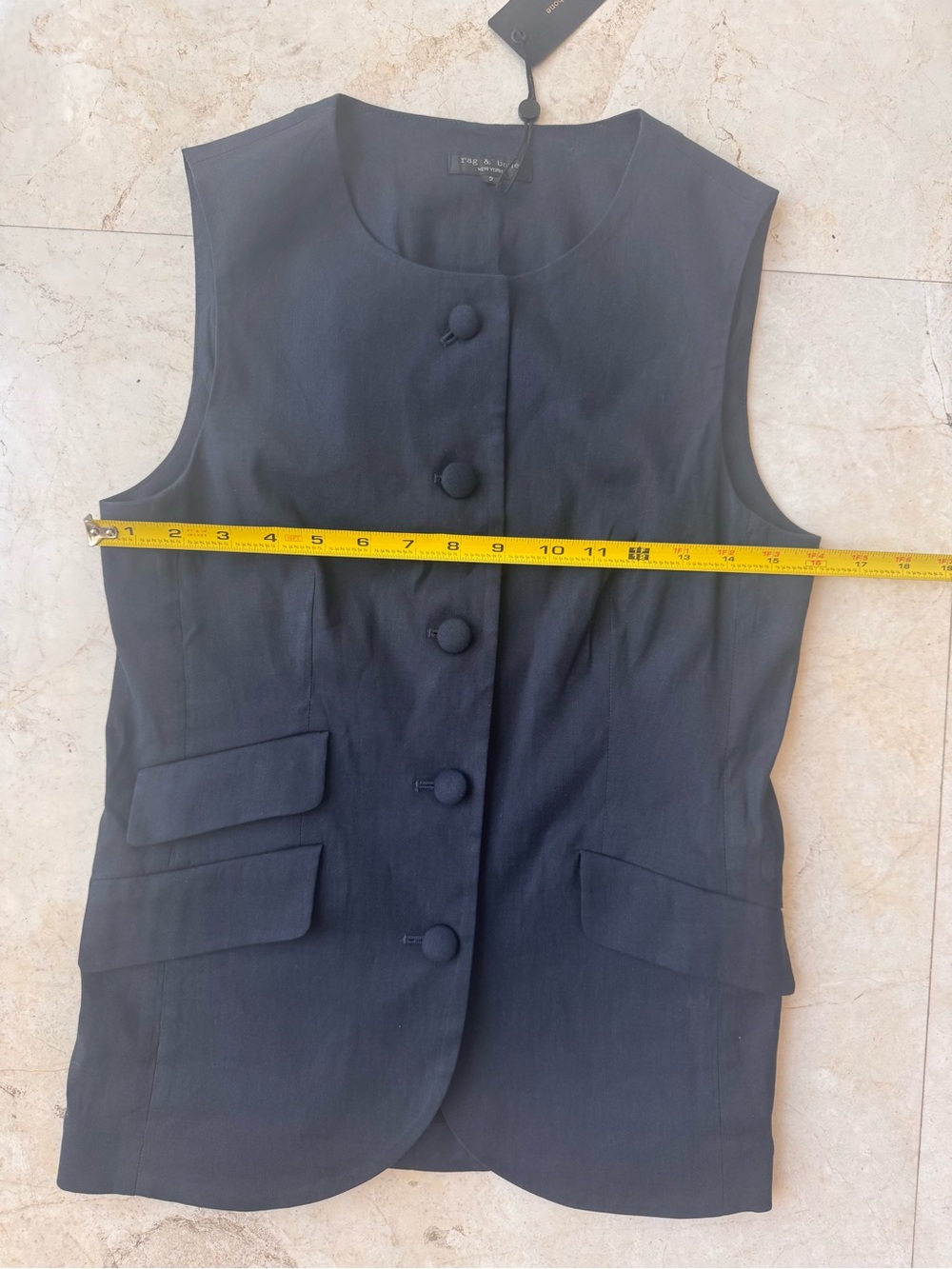 Rag & Bone Linen Blend Sleeveless Button Front Vest in Dark Navy size 2 - Picture 11 of 13